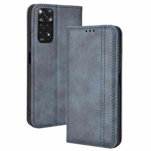 For Xiaomi Redmi Note 11S / Note 11 4G Overseas Version Magnetic Buckle Retro Crazy Horse Leather Phone Case(Blue)