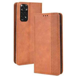 For Xiaomi Redmi Note 11S / Note 11 4G Overseas Version Magnetic Buckle Retro Crazy Horse Leather Phone Case(Brown)