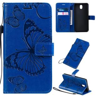 For LG K30 Pressed Printing Butterfly Pattern Horizontal Flip PU Leather Case with Holder & Card Slots & Wallet & Lanyard(Blue)