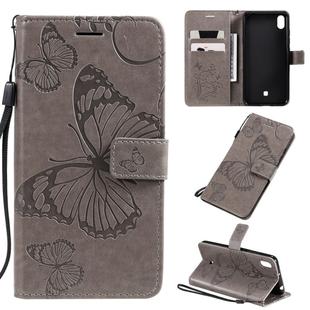 For LG K40s Pressed Printing Butterfly Pattern Horizontal Flip PU Leather Case with Holder & Card Slots & Wallet & Lanyard(Grey)