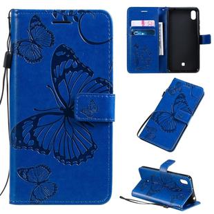 For LG K40s Pressed Printing Butterfly Pattern Horizontal Flip PU Leather Case with Holder & Card Slots & Wallet & Lanyard(Blue)