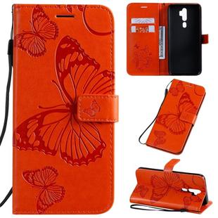 For OPPO A9 Pressed Printing Butterfly Pattern Horizontal Flip PU Leather Case with Holder & Card Slots & Wallet & Lanyard(Orange)