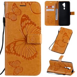 For OPPO A9 Pressed Printing Butterfly Pattern Horizontal Flip PU Leather Case with Holder & Card Slots & Wallet & Lanyard(Yellow)