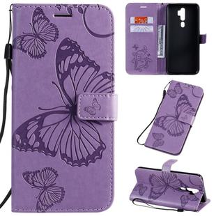 For OPPO A9 Pressed Printing Butterfly Pattern Horizontal Flip PU Leather Case with Holder & Card Slots & Wallet & Lanyard(Purple)