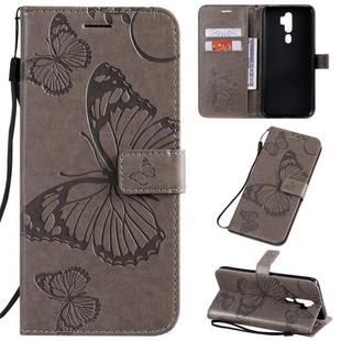 For OPPO A5 Pressed Printing Butterfly Pattern Horizontal Flip PU Leather Case with Holder & Card Slots & Wallet & Lanyard(Grey)
