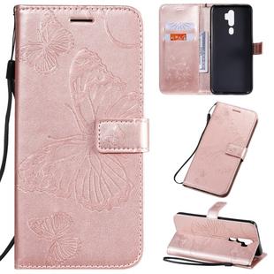 For OPPO A5 Pressed Printing Butterfly Pattern Horizontal Flip PU Leather Case with Holder & Card Slots & Wallet & Lanyard(Rose Gold)