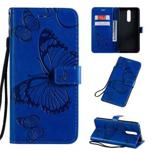 For OPPO F11 Pressed Printing Butterfly Pattern Horizontal Flip PU Leather Case with Holder & Card Slots & Wallet & Lanyard(Blue)