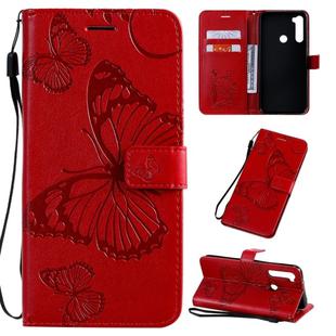 For Xiaomi Redmi Note 8T Pressed Printing Butterfly Pattern Horizontal Flip PU Leather Case with Holder & Card Slots & Wallet & Lanyard(Red)