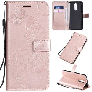 For  Xiaomi Redmi 8 Pressed Printing Butterfly Pattern Horizontal Flip PU Leather Case with Holder & Card Slots & Wallet & Lanyard(Rose Gold)