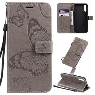 For Huawei Enjoy 10s Pressed Printing Butterfly Pattern Horizontal Flip PU Leather Case with Holder & Card Slots & Wallet & Lanyard(Grey)