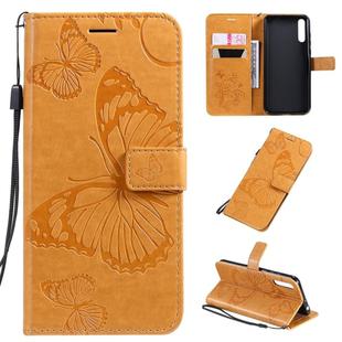 For Huawei Enjoy 10s Pressed Printing Butterfly Pattern Horizontal Flip PU Leather Case with Holder & Card Slots & Wallet & Lanyard(Yellow)