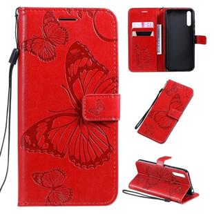 For Huawei Enjoy 10s Pressed Printing Butterfly Pattern Horizontal Flip PU Leather Case with Holder & Card Slots & Wallet & Lanyard(Red)