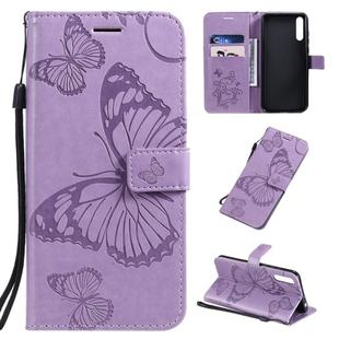 For Huawei Enjoy 10s Pressed Printing Butterfly Pattern Horizontal Flip PU Leather Case with Holder & Card Slots & Wallet & Lanyard(Purple)