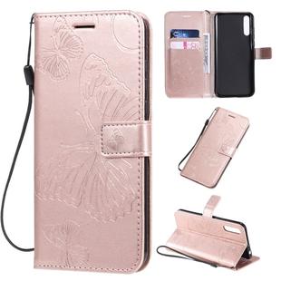 For Huawei Enjoy 10s Pressed Printing Butterfly Pattern Horizontal Flip PU Leather Case with Holder & Card Slots & Wallet & Lanyard(Rose Gold)