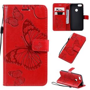 For Motorola E6 Play Pressed Printing Butterfly Pattern Horizontal Flip PU Leather Case with Holder & Card Slots & Wallet & Lanyard(Red)