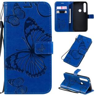 For Motorola G8 Plus Pressed Printing Butterfly Pattern Horizontal Flip PU Leather Case with Holder & Card Slots & Wallet & Lanyard(Blue)