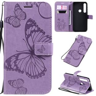 For Motorola G8 Plus Pressed Printing Butterfly Pattern Horizontal Flip PU Leather Case with Holder & Card Slots & Wallet & Lanyard(Purple)