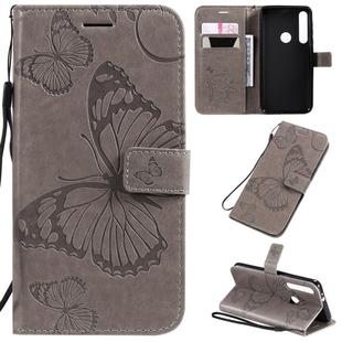 For Motorola G8 Play / One Macro Pressed Printing Butterfly Pattern Horizontal Flip PU Leather Case with Holder & Card Slots & Wallet & Lanyard(Grey)