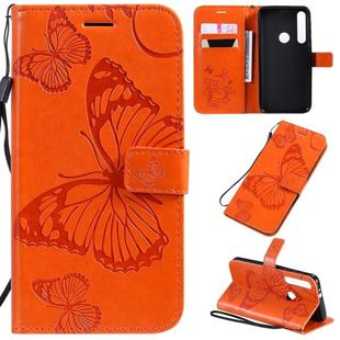 For Motorola G8 Play / One Macro Pressed Printing Butterfly Pattern Horizontal Flip PU Leather Case with Holder & Card Slots & Wallet & Lanyard(Orange)