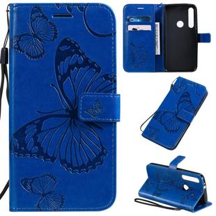 For Motorola G8 Play / One Macro Pressed Printing Butterfly Pattern Horizontal Flip PU Leather Case with Holder & Card Slots & Wallet & Lanyard(Blue)