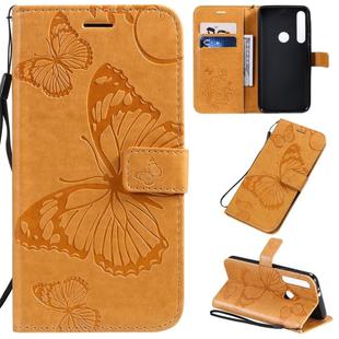 For Motorola G8 Play / One Macro Pressed Printing Butterfly Pattern Horizontal Flip PU Leather Case with Holder & Card Slots & Wallet & Lanyard(Yellow)