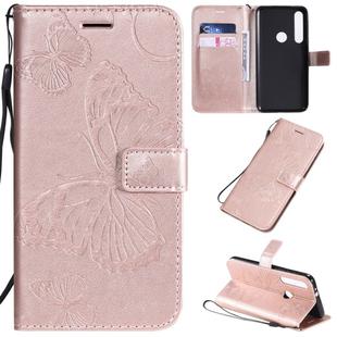 For Motorola G8 Play / One Macro Pressed Printing Butterfly Pattern Horizontal Flip PU Leather Case with Holder & Card Slots & Wallet & Lanyard(Rose Gold)