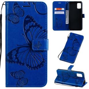 For Galaxy A51 Pressed Printing Butterfly Pattern Horizontal Flip PU Leather Case with Holder & Card Slots & Wallet & Lanyard(Blue)