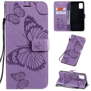 For Galaxy A51 Pressed Printing Butterfly Pattern Horizontal Flip PU Leather Case with Holder & Card Slots & Wallet & Lanyard(Purple)
