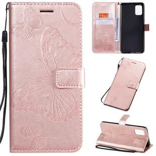 For Galaxy A51 Pressed Printing Butterfly Pattern Horizontal Flip PU Leather Case with Holder & Card Slots & Wallet & Lanyard(Rose Gold)