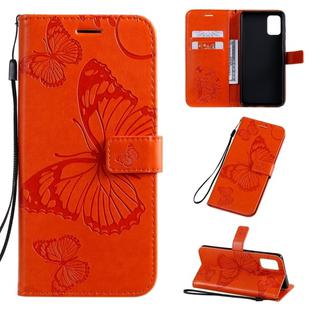 For Galaxy A71 Pressed Printing Butterfly Pattern Horizontal Flip PU Leather Case with Holder & Card Slots & Wallet & Lanyard(Orange)