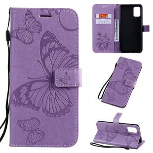 For Galaxy A71 Pressed Printing Butterfly Pattern Horizontal Flip PU Leather Case with Holder & Card Slots & Wallet & Lanyard(Purple)