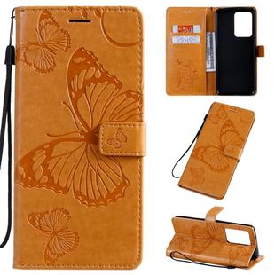 For Galaxy S20+ Pressed Printing Butterfly Pattern Horizontal Flip PU Leather Case with Holder & Card Slots & Wallet & Lanyard(Yellow)