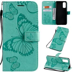 For Galaxy S20 Pressed Printing Butterfly Pattern Horizontal Flip PU Leather Case with Holder & Card Slots & Wallet & Lanyard(Green)
