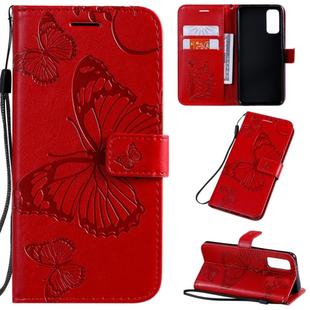 For Galaxy S20 Pressed Printing Butterfly Pattern Horizontal Flip PU Leather Case with Holder & Card Slots & Wallet & Lanyard(Red)