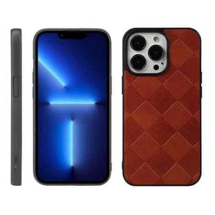 For iPhone 13 Pro Max Weave Plaid PU Phone Case (Brown)