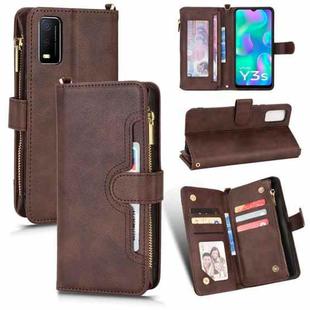 For vivo Y3s 2021 Litchi Texture Zipper Leather Phone Case(Brown)