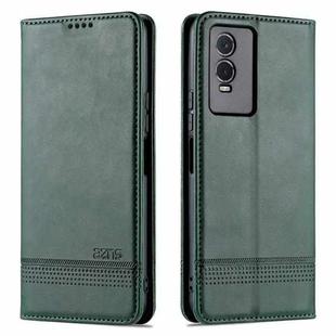 For vivo Y76s / Y74s AZNS Magnetic Calf Texture Leather Phone Case(Dark Green)