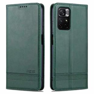 For Redmi Note 11 4G Overseas Version / Note 11S AZNS Magnetic Calf Texture Leather Phone Case(Dark Green)