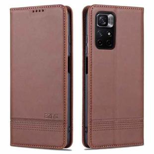 For Redmi Note 11 4G Overseas Version / Note 11S AZNS Magnetic Calf Texture Leather Phone Case(Dark Brown)