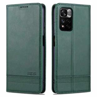 For Redmi Note 11 Pro Overseas Version AZNS Magnetic Calf Texture Leather Phone Case(Dark Green)