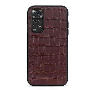 For Xiaomi Redmi Note 11 4G Global / Note 11S Crocodile Texture Leather Shockproof Phone Case(Brown)