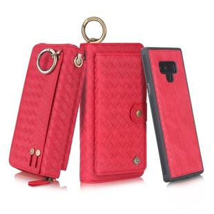 For Galaxy Note 9 POLA Multi-function Fashion Weave Magnetic Horizontal Flip Leather Case with Card Slots & Wallet & Photo Frame & Lanyard(Red)