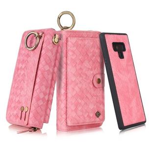 For Galaxy Note 9 POLA Multi-function Fashion Weave Magnetic Horizontal Flip Leather Case with Card Slots & Wallet & Photo Frame & Lanyard(Pink)