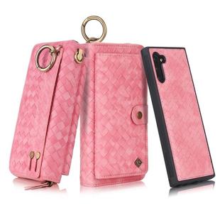 For Galaxy Note 10 POLA Multi-function Fashion Weave Magnetic Horizontal Flip Leather Case with Card Slots & Wallet & Photo Frame & Lanyard(Pink)