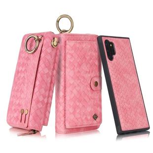 For Galaxy Note 10+ POLA Multi-function Fashion Weave Magnetic Horizontal Flip Leather Case with Card Slots & Wallet & Photo Frame & Lanyard(Pink)