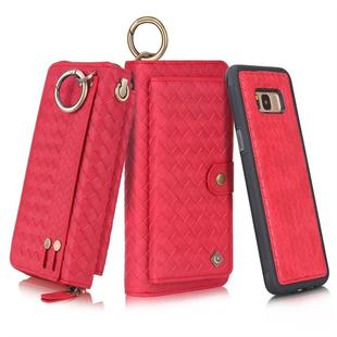 For Galaxy S8+ POLA Multi-function Fashion Weave Magnetic Horizontal Flip Leather Case with Card Slots & Wallet & Photo Frame & Lanyard(Red)