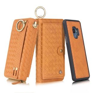 For Galaxy S9 POLA Multi-function Fashion Weave Magnetic Horizontal Flip Leather Case with Card Slots & Wallet & Photo Frame & Lanyard(Brown)