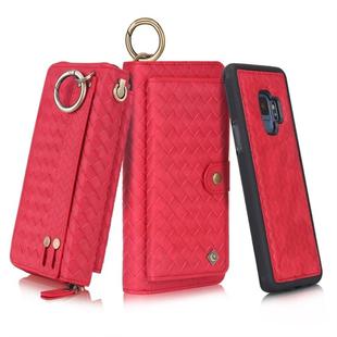 For Galaxy S9 POLA Multi-function Fashion Weave Magnetic Horizontal Flip Leather Case with Card Slots & Wallet & Photo Frame & Lanyard(Red)