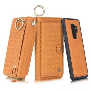 For Galaxy S9+ POLA Multi-function Fashion Weave Magnetic Horizontal Flip Leather Case with Card Slots & Wallet & Photo Frame & Lanyard(Brown)