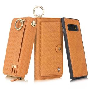 For Galaxy S10 POLA Multi-function Fashion Weave Magnetic Horizontal Flip Leather Case with Card Slots & Wallet & Photo Frame & Lanyard(Brown)